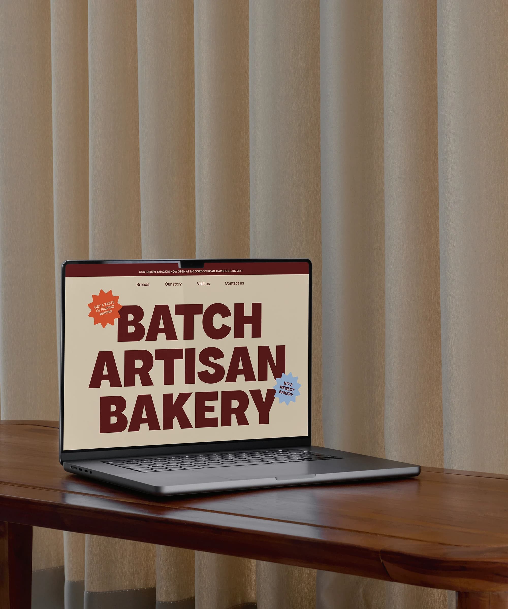 The Batch Bakery landing page viewed on a laptop